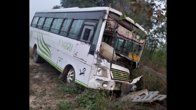 The ill-fated vehicle collided with a bus coming from the opposite lane after crashing road divider. (HT photo)