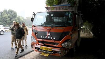 The truck has been impounded and its driver, Arun Pratap, who fled from the spot after the accident, was arrested on Thursday afternoon. (Sunil Ghosh/HT Photo)