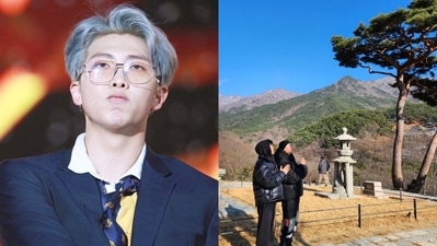 RM's photos from a temple recently leaked online. RM's photos from a temple recently leaked online.
