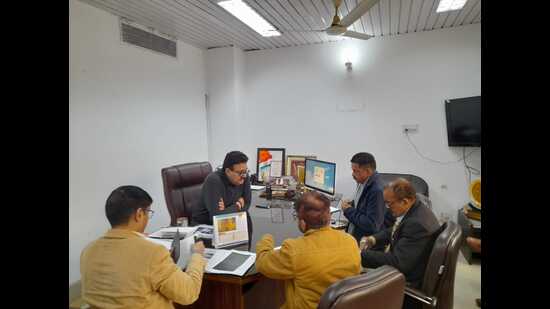 Additional chief secretary (ACS), sports and youth affairs, Navneet Sehgal on Friday held a meeting of the department officers to promote and invite private investment in sports. (HT Photo)