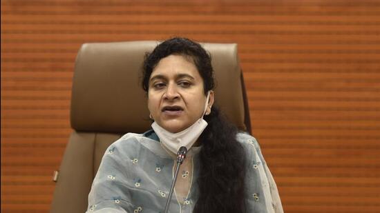 Ritu Maheshwari, chief executive officer of the Noida and Greater Noida authority, said the objective of these meetings is to encourage investors and other stakeholders to invest in Noida and Greater Noida and help them expand their business. (Sunil Ghosh/HT Photo) Ritu Maheshwari, chief executive officer of the Noida and Greater Noida authority, said the objective of these meetings is to encourage investors and other stakeholders to invest in Noida and Greater Noida and help them expand their business. (Sunil Ghosh/HT Photo)