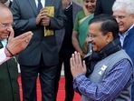 Delhi lieutenant governor Vinai Kumar Saxena being greeted by AAP convenor and Delhi chief minister Arvind Kejriwal at an event at Raj Nivas in New Delhi.(ANI File photo) Delhi lieutenant governor Vinai Kumar Saxena being greeted by AAP convenor and Delhi chief minister Arvind Kejriwal at an event at Raj Nivas in New Delhi.(ANI File photo)