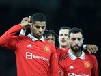 Manchester United's English striker Marcus Rashford (L) celebrates with teammates after scoring their third goal from the penalty spot during the English FA Cup match vs Everton at Old Trafford(AFP) Manchester United's English striker Marcus Rashford (L) celebrates with teammates after scoring their third goal from the penalty spot during the English FA Cup match vs Everton at Old Trafford(AFP)