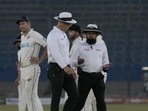 The match had drawn to a rather dramatic finish before the umpires decided that the light was not good enough to carry on(AP) The match had drawn to a rather dramatic finish before the umpires decided that the light was not good enough to carry on(AP)