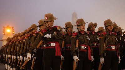 Indian soldiers take part in the rehearsal for the Republic Day parade on a cold winter morning on January 6. The 74th Republic Day parade, scheduled for January 26, will be attended by Egyptian President Abdel Fattah El-Sisi. (Adnan Abidi / Reuters) Indian soldiers take part in the rehearsal for the Republic Day parade on a cold winter morning on January 6. The 74th Republic Day parade, scheduled for January 26, will be attended by Egyptian President Abdel Fattah El-Sisi. (Adnan Abidi / Reuters)