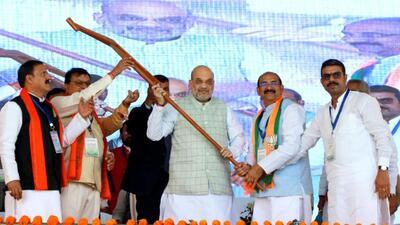 Amit Shah adressed a rally at the Indira stadium in Chhattisgarh’s Korba on Saturday. Amit Shah adressed a rally at the Indira stadium in Chhattisgarh’s Korba on Saturday.