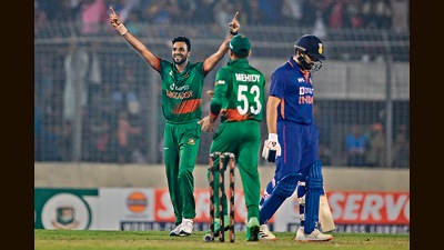 Bangladesh's Ebadot Hossain celebrates a dismissal during the second ODI with India, in Dhaka, on December 7. India lost the series 2-1. (AFP) Bangladesh's Ebadot Hossain celebrates a dismissal during the second ODI with India, in Dhaka, on December 7. India lost the series 2-1. (AFP)