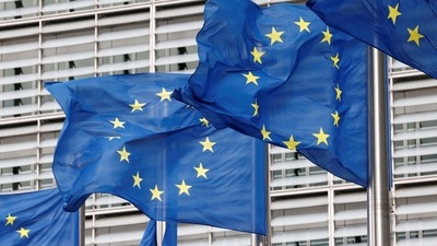 Iran Anti-Hijab Protests: European Union flags flutter outside the EU Commission headquarters in Brussels, Belgium. (Reuters)