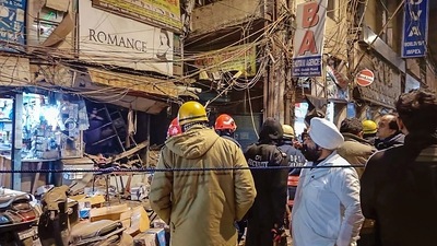 New Delhi: A view of the site after the blast in the Sadar Bazar market. (PTI) New Delhi: A view of the site after the blast in the Sadar Bazar market. (PTI)