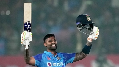 Suryakumar Yadav celebrates his century during the 3rd T20 cricket match between India and Sri Lanka at Saurashtra Cricket Association Stadium (PTI) Suryakumar Yadav celebrates his century during the 3rd T20 cricket match between India and Sri Lanka at Saurashtra Cricket Association Stadium (PTI)