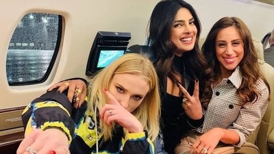 Priyanka Chopra with Sophie Turner and Danielle Jonas. Priyanka Chopra with Sophie Turner and Danielle Jonas.