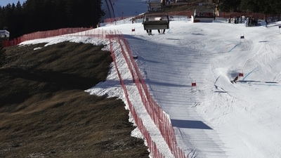 Europe Weather: An athlete speeds down the course during an alpine ski, men's World Cup giant slalom race, in Adelboden, Switzerland. (AP) Europe Weather: An athlete speeds down the course during an alpine ski, men's World Cup giant slalom race, in Adelboden, Switzerland. (AP)