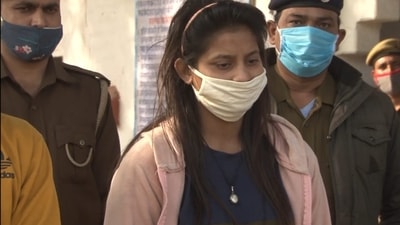 Photo from Nidhi's arrest in 2020 in a drug smuggling case. Photo from Nidhi's arrest in 2020 in a drug smuggling case.