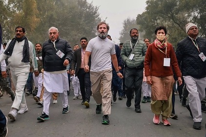 Rahul Gandhi walking during the Bharat Jodo Yatra. (PTI) Rahul Gandhi walking during the Bharat Jodo Yatra. (PTI)