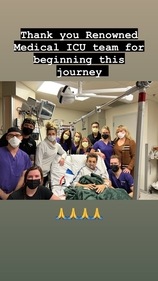 Jeremy Renner with the hospital staff. Jeremy Renner with the hospital staff.