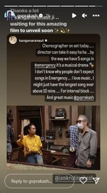 Kangana on Saturday posted a photo from the sets of the film also featuring choreographer Kruti M.