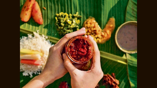 The Sikkim dalle chilli pickle by NE Origins. Rewaj Chettri founded the startup in 2020 as a way to connect buyers from across the country with lockdown-affected entrepreneurs in remote parts of north-east India. (Manaen Lepcha)