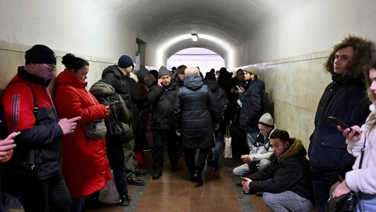 Russia-Ukraine War: Residents take shelter in a metro station during an air strike alarm on the eve of Orthodox Christmas, in the Ukrainian capital of Kyiv.(AFP)
