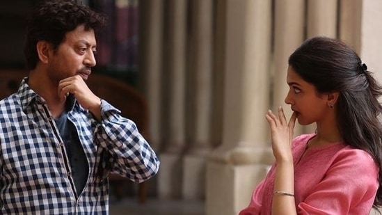 Irrfan Khan and Deepika Padukone on sets of Piku. 