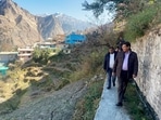 Officials conduct a ground inspection of the landslide-affected areas in Joshimath. (ANI Photo) Officials conduct a ground inspection of the landslide-affected areas in Joshimath. (ANI Photo)