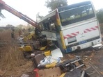 View of the scene of the bus accident in Kaffrine, central Senegal, on Friday where over 40 people have died and scores were injured when two buses collided.(AFP) View of the scene of the bus accident in Kaffrine, central Senegal, on Friday where over 40 people have died and scores were injured when two buses collided.(AFP)