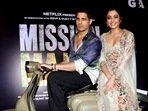 Sidharth Malhotra and Rashmika Mandanna pose for pictures during the song launch of Mission Majnu.(PTI) Sidharth Malhotra and Rashmika Mandanna pose for pictures during the song launch of Mission Majnu.(PTI)