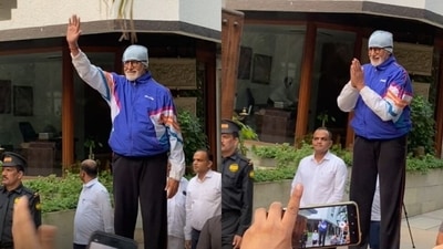 Amitabh Bachchan greeted his fans with a smile and folded hands outside Jalsa. Amitabh Bachchan greeted his fans with a smile and folded hands outside Jalsa.