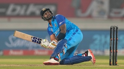 India's Suryakumar Yadav bats during the third Twenty20 cricket match between India and Sri Lanka in Rajkot, India, Saturday, Jan. 7, 2023. (AP) India's Suryakumar Yadav bats during the third Twenty20 cricket match between India and Sri Lanka in Rajkot, India, Saturday, Jan. 7, 2023. (AP)