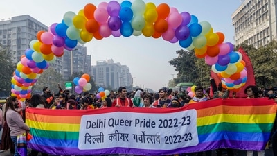 LGBTQ community members and supporters at Delhi Queer Pride parade on Sunday. (PTI) LGBTQ community members and supporters at Delhi Queer Pride parade on Sunday. (PTI)