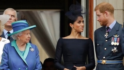 Prince Harry and Meghan Markle with late Queen Elizabeth II and Prince Andrew. (File Photo) Prince Harry and Meghan Markle with late Queen Elizabeth II and Prince Andrew. (File Photo)