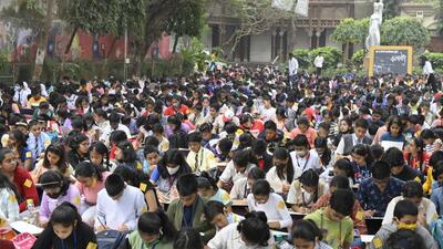 Students came from as far away as Akola, Nashik, Amravati, Pune, Satara, Ratnagiri, Raigad and Nagpur districts of the state. Many returned disappointed. A parent of a Class 10 student from Pune said, “In the morning, there was a stampede-like situation at the entrance of the college. We waited till 10.45 to get inside. As the crowd did not reduce, we had to turn back. So many children were dejected. It’s unfortunate that they have to experience this at this age.” (Anshuman Poyrekar/ HT PHOTO) Students came from as far away as Akola, Nashik, Amravati, Pune, Satara, Ratnagiri, Raigad and Nagpur districts of the state. Many returned disappointed. A parent of a Class 10 student from Pune said, “In the morning, there was a stampede-like situation at the entrance of the college. We waited till 10.45 to get inside. As the crowd did not reduce, we had to turn back. So many children were dejected. It’s unfortunate that they have to experience this at this age.” (Anshuman Poyrekar/ HT PHOTO)