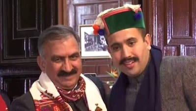 MLA Vikramaditya Singh, son of former chief minister Virbhadhra Singh, after taking oath as a cabinet minister. (ANI)