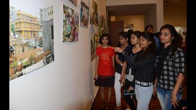 Visitors during a photo exhibition at Bihar Museum in Patna. (HT Photo)