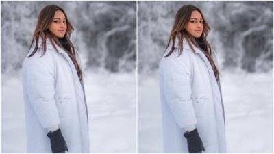 In open tresses and minimal makeup, Sonakshi posed for the pictures, with her attention to the snow, and the chilling weather.&nbsp; (Instagram/@aslisona)