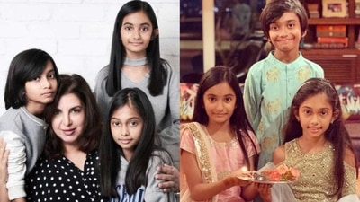 Farah Khan with her children--Diva, Anya and Czar. Farah Khan with her children--Diva, Anya and Czar.