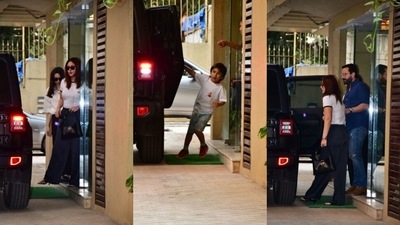 Kareena Kapoor, Saif Ali Khan, Karisma Kapoor, Taimur Ali Khan visited Ranbir Kapoor and Alia Bhatt's home. Kareena Kapoor, Saif Ali Khan, Karisma Kapoor, Taimur Ali Khan visited Ranbir Kapoor and Alia Bhatt's home.