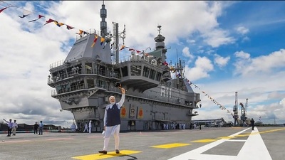 Prime Minister Narendra Modi after commissioning aircraft carrier INS Vikrant. Prime Minister Narendra Modi after commissioning aircraft carrier INS Vikrant.