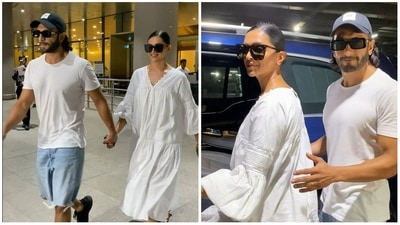 Ranveer Singh and Deepika Padukone seen at Mumbai airport on Sunday. (Varinder Chawla) Ranveer Singh and Deepika Padukone seen at Mumbai airport on Sunday. (Varinder Chawla)