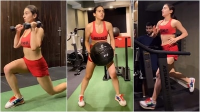 Sara Ali Khan sweats it out at the gym with intense workout routine. (Instagram) Sara Ali Khan sweats it out at the gym with intense workout routine. (Instagram)
