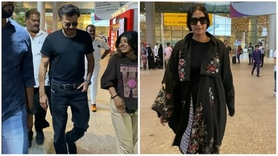 Anil Kapoor, Sonam Kapoor at Mumbai airport on Sunday. (Varinder Chawla) Anil Kapoor, Sonam Kapoor at Mumbai airport on Sunday. (Varinder Chawla)