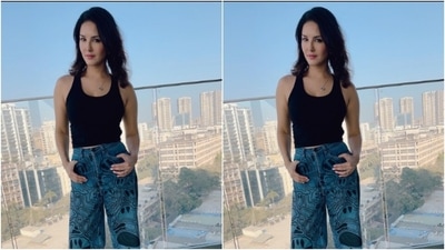 “Such fun jeans,” wrote Sunny and added that the pictures have been clicked by her sons. In a sleek silver chain with a silver pendant, the actor accessorised her look for the day. (Instagram/@sunnyleone) “Such fun jeans,” wrote Sunny and added that the pictures have been clicked by her sons. In a sleek silver chain with a silver pendant, the actor accessorised her look for the day. (Instagram/@sunnyleone)