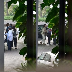In several pictures, they were seen outside Ranbir's home as they got out of their cars. In several pictures, they were seen outside Ranbir's home as they got out of their cars.