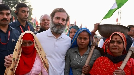 Rahul Gandhi and participants at the Bharat Jodo Yatra. (Twitter) 