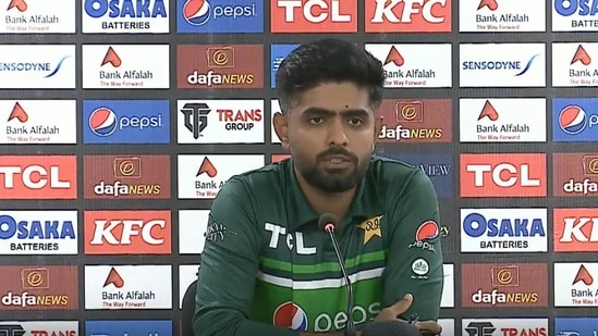 Babar Azam speaks during a press conference.(Twitter)