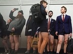 No Trousers Tube Ride 2023: Londoners were seen on subway trains without their pants. No Trousers Tube Ride 2023: Londoners were seen on subway trains without their pants.