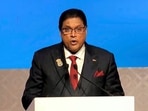 Suriname President Chandrikapersad Santokhi speaking at the 17th Pravasi Bharatiya Divas convention, in Indore on Monday. (PTI) Suriname President Chandrikapersad Santokhi speaking at the 17th Pravasi Bharatiya Divas convention, in Indore on Monday. (PTI)