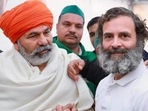 Rahul Gandhi and Rakesh Tikait seen together following a meeting in Haryana. (Twitter) Rahul Gandhi and Rakesh Tikait seen together following a meeting in Haryana. (Twitter)