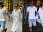 Deepika Padukone wears a simple white midi dress for airport look with hubby Ranveer Singh. (HT Photo/Varinder Chawla) Deepika Padukone wears a simple white midi dress for airport look with hubby Ranveer Singh. (HT Photo/Varinder Chawla)