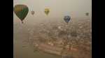The hot air balloon festival organised by the tourism department in Varanasi in 2021. (HT File) The hot air balloon festival organised by the tourism department in Varanasi in 2021. (HT File)
