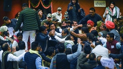 AAP and BJP councillors clash during the oath-taking ceremony and election of mayor and deputy mayor at the MCD civic centre in New Delhi. (File) AAP and BJP councillors clash during the oath-taking ceremony and election of mayor and deputy mayor at the MCD civic centre in New Delhi. (File)